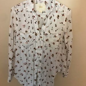 Button down slit blouse with darling mushrooms
